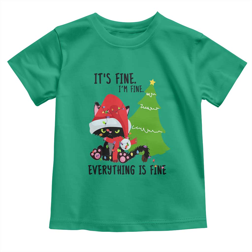 Black Cat Christmas Toddler T Shirt It's Fine I'm Fine Everything Is Fine TS02 Irish Green Print Your Wear