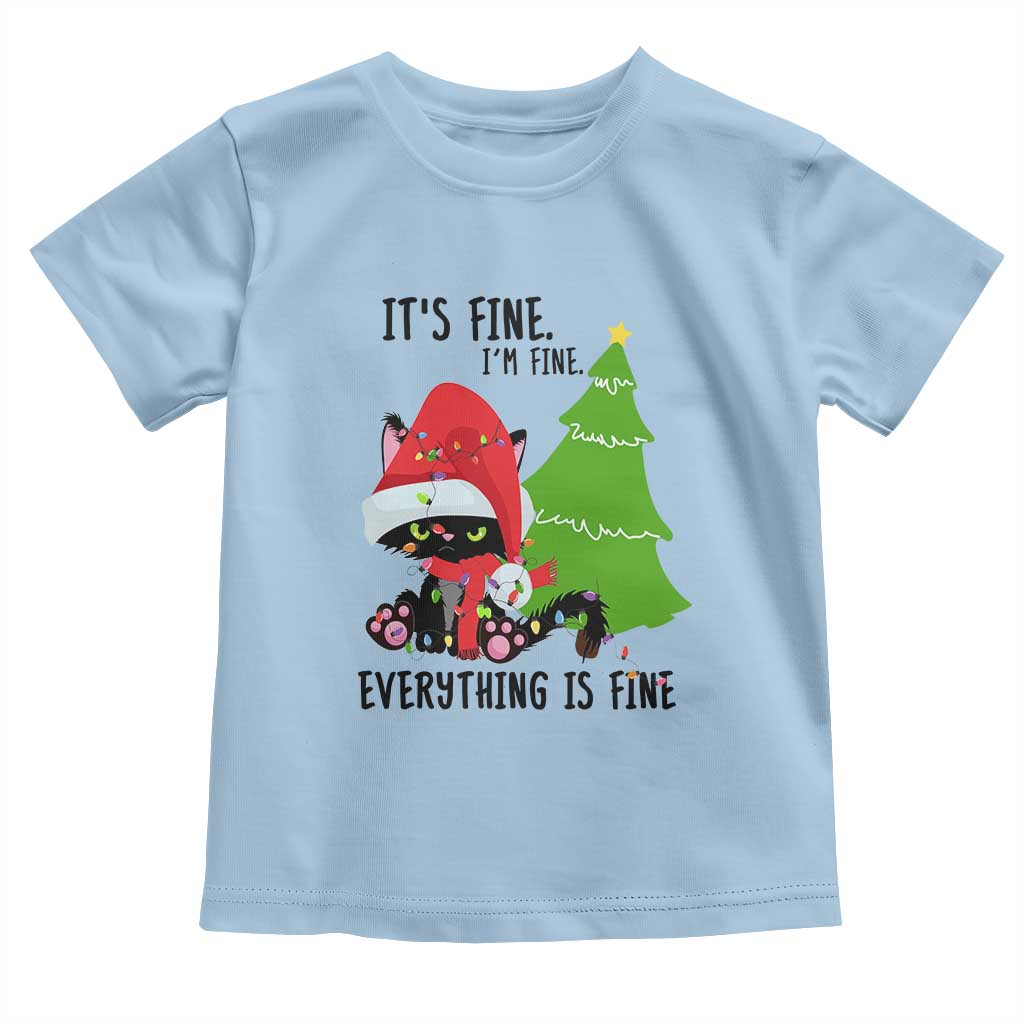 Black Cat Christmas Toddler T Shirt It's Fine I'm Fine Everything Is Fine TS02 Light Blue Print Your Wear