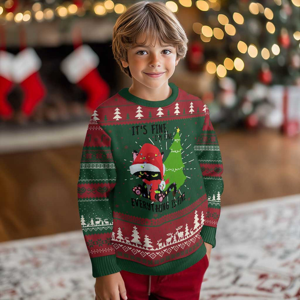 Black Cat Christmas Ugly Christmas Sweater It's Fine I'm Fine Everything Is Fine TS02 Christmas Print Your Wear