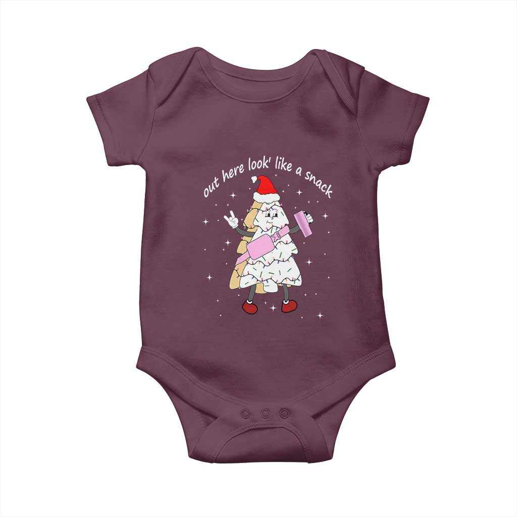 Boujee Christmas Tree Cake Baby Onesie Out Here Lookin' Like A Snack TS02 Maroon Print Your Wear