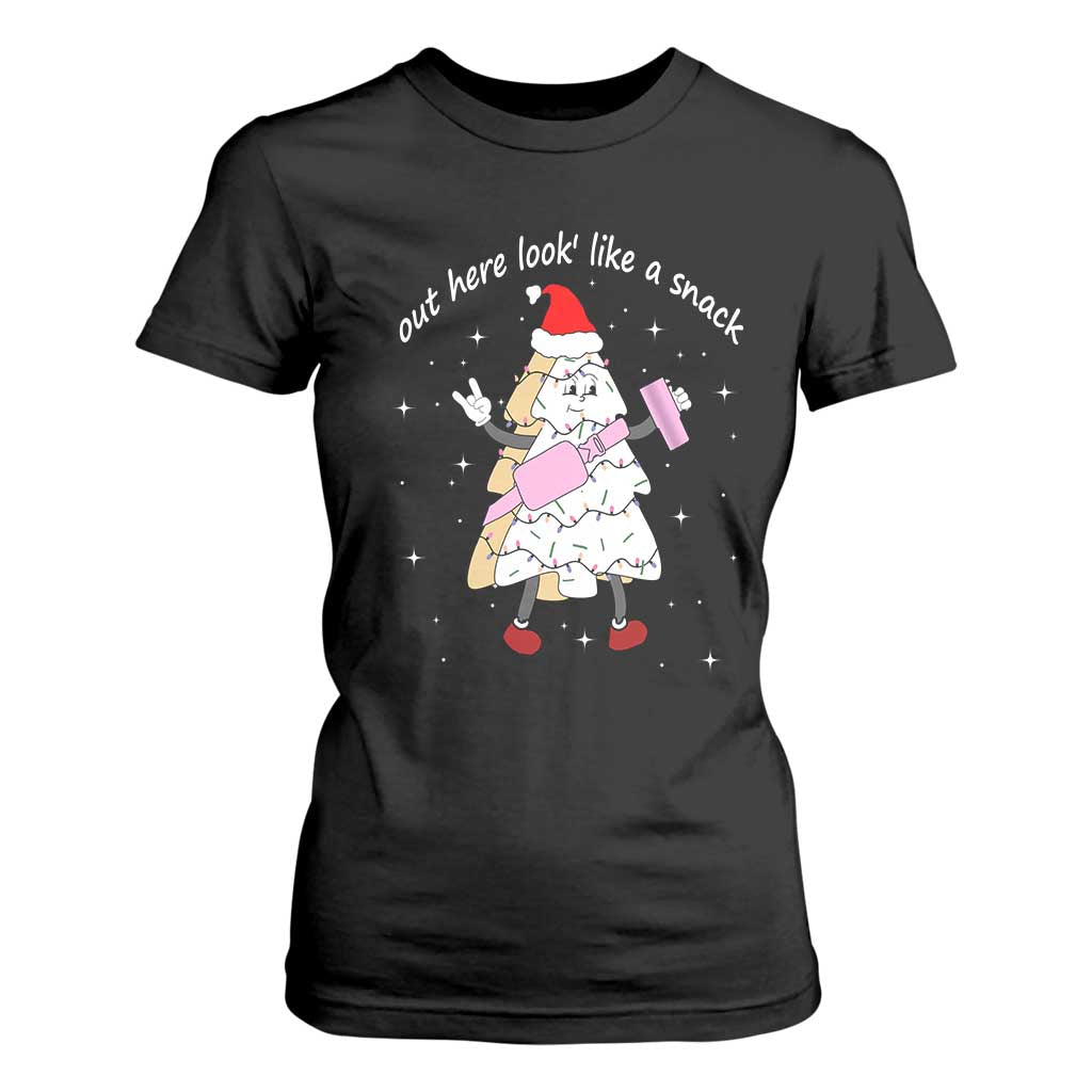Boujee Christmas Tree Cake T Shirt For Women Out Here Lookin' Like A Snack TS02 Black Print Your Wear