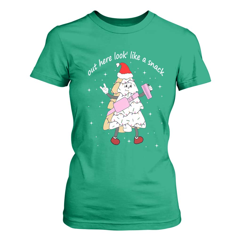 Boujee Christmas Tree Cake T Shirt For Women Out Here Lookin' Like A Snack TS02 Irish Green Print Your Wear