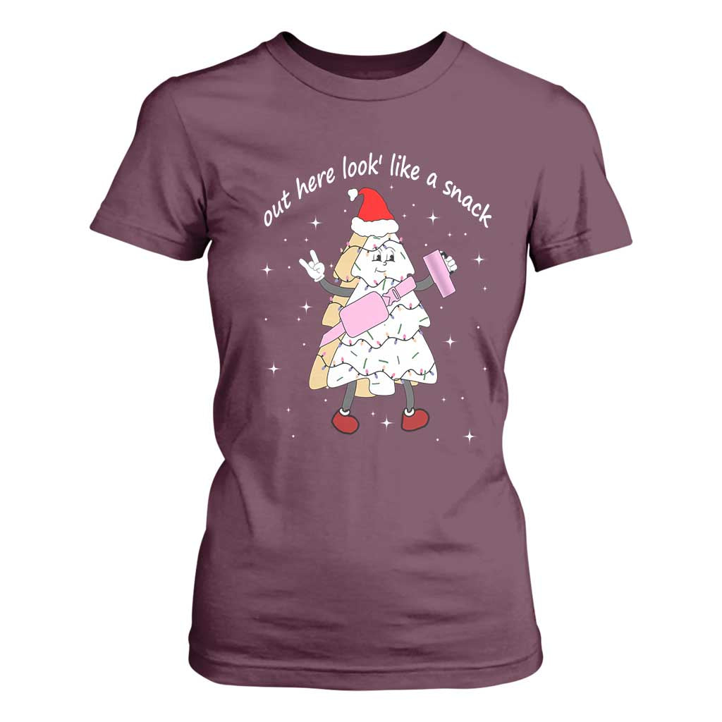 Boujee Christmas Tree Cake T Shirt For Women Out Here Lookin' Like A Snack TS02 Maroon Print Your Wear