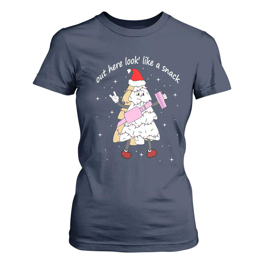 Boujee Christmas Tree Cake T Shirt For Women Out Here Lookin' Like A Snack TS02 Navy Print Your Wear