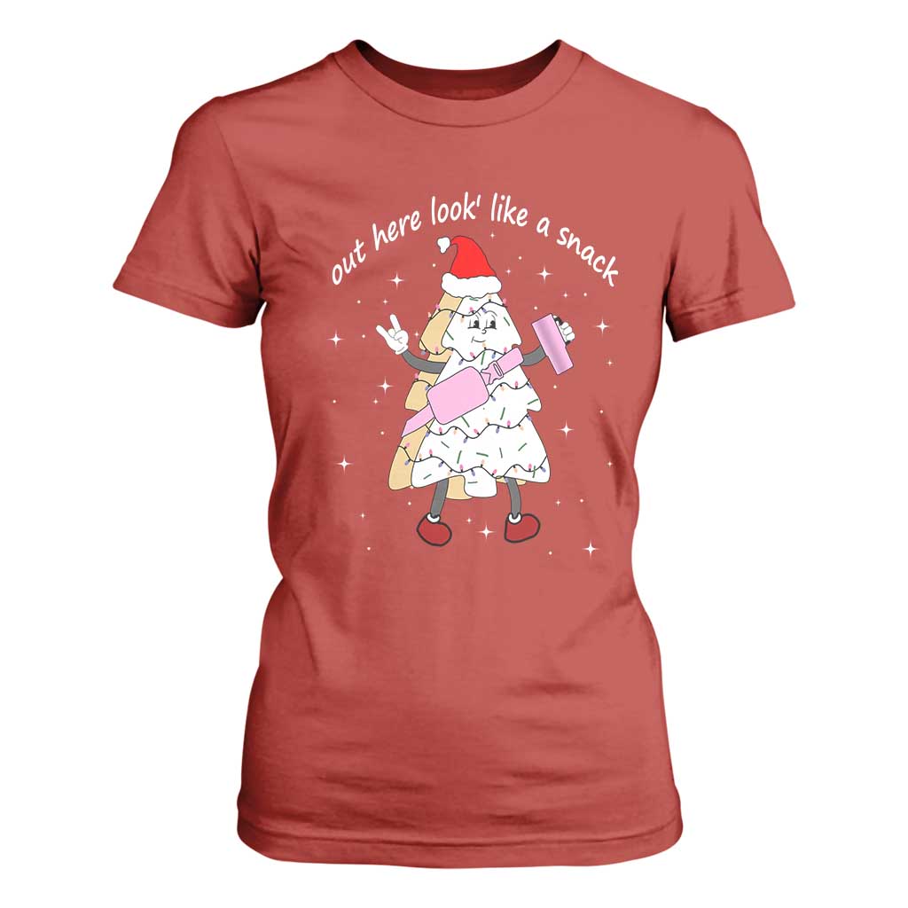 Boujee Christmas Tree Cake T Shirt For Women Out Here Lookin' Like A Snack TS02 Red Print Your Wear