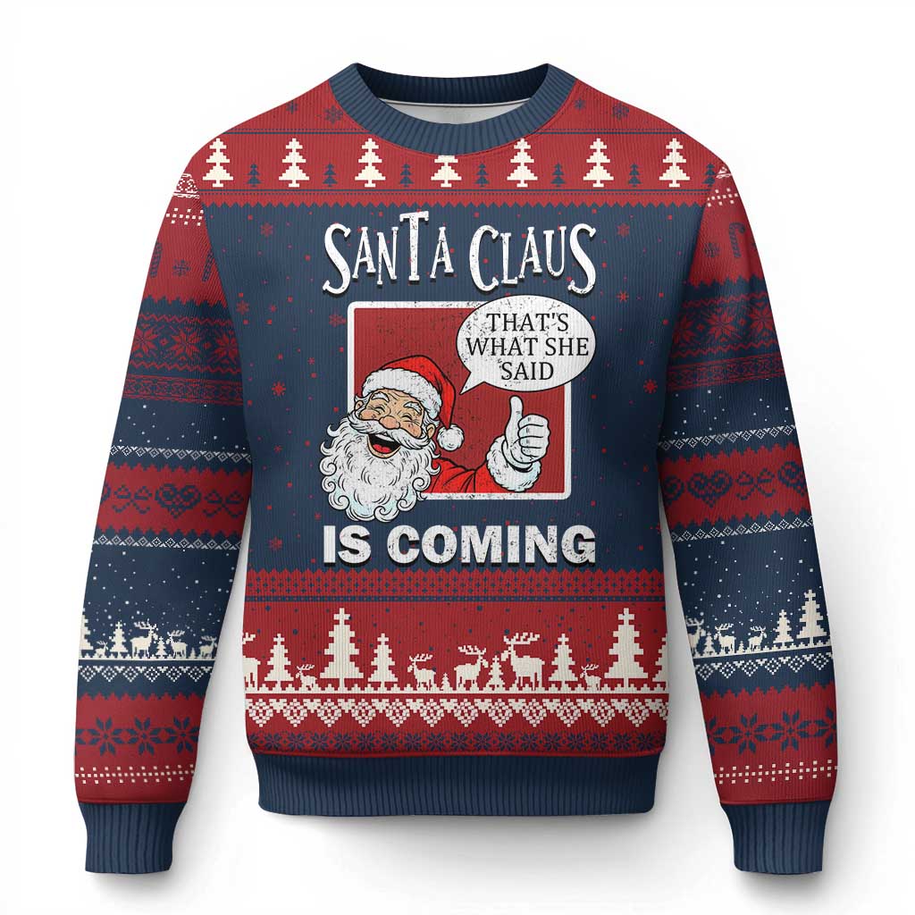 Funny Santa Xmas Ugly Christmas Sweater That's What She Said Naughty Holiday Humor TS02 Navy Red Print Your Wear