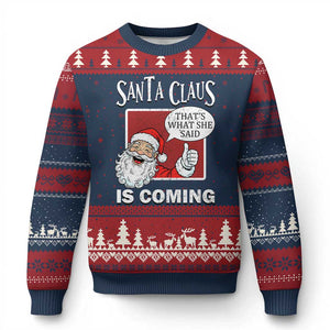 Funny Santa Xmas Ugly Christmas Sweater That's What She Said Naughty Holiday Humor TS02 Navy Red Print Your Wear