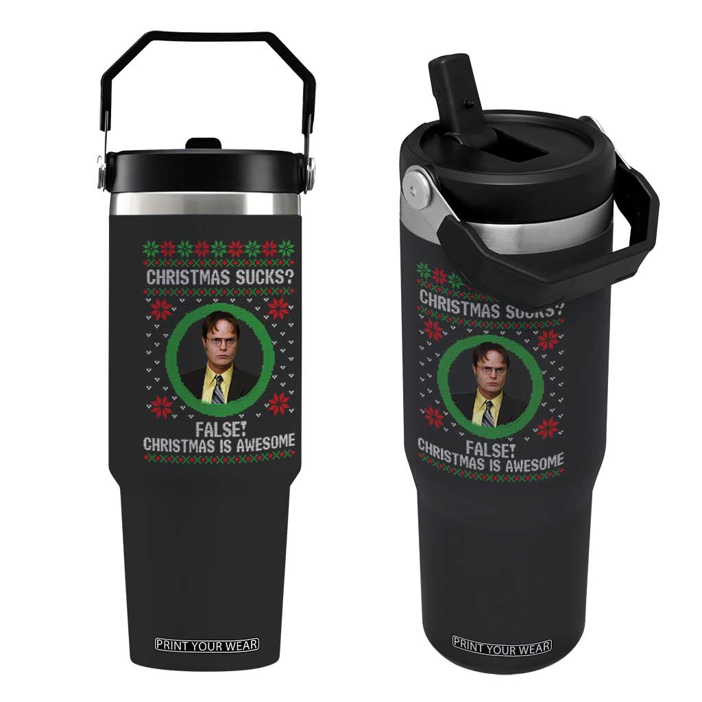 Christmas Sucks FALSE Christmas Is Awesome Flip Straw Tumbler Funny Xmas Office Holiday Humor TS02 One Size: 30 oz Black Print Your Wear