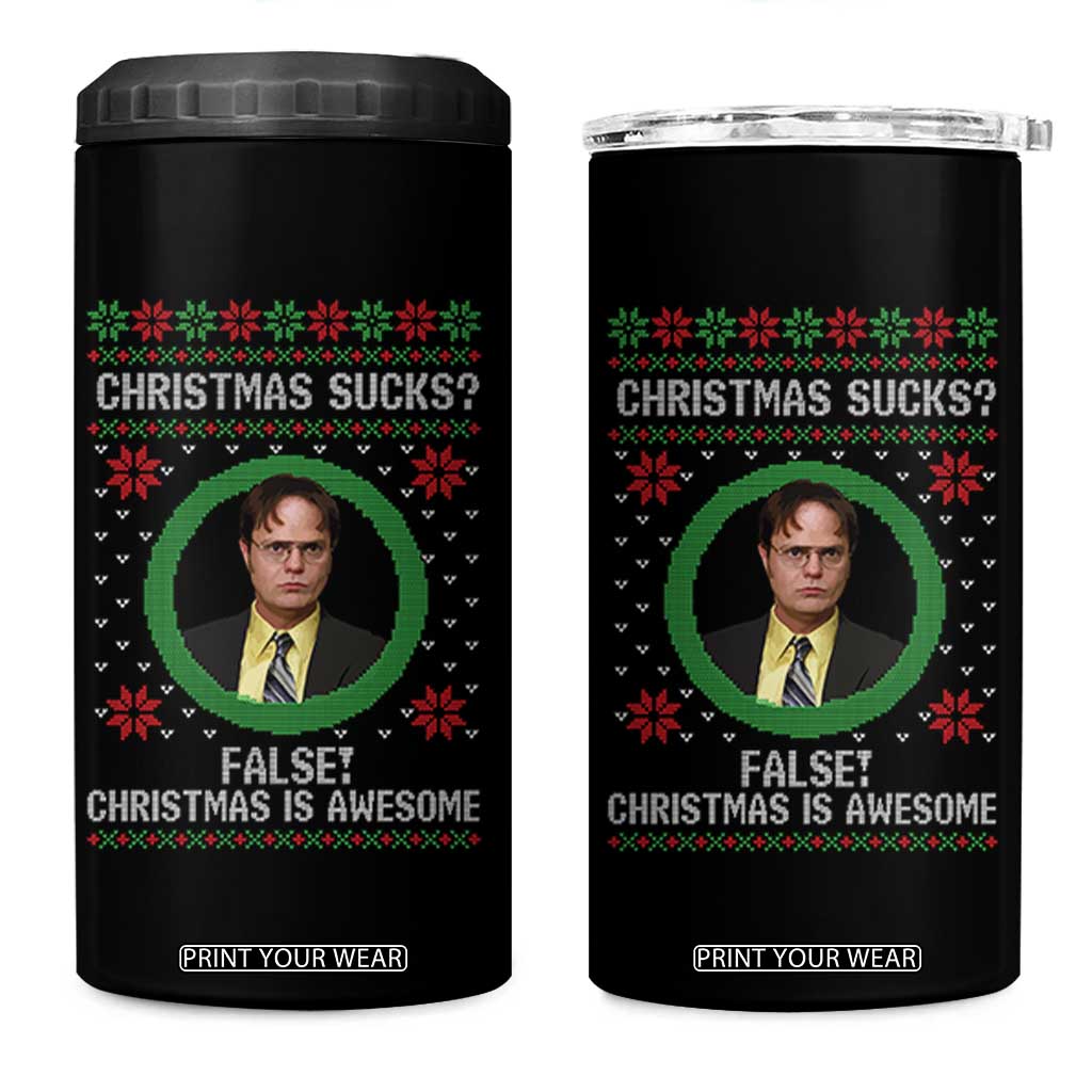 Christmas Sucks FALSE Christmas Is Awesome 4 in 1 Can Cooler Tumbler Funny Xmas Office Holiday Humor TS02 One Size: 16 oz Black Print Your Wear