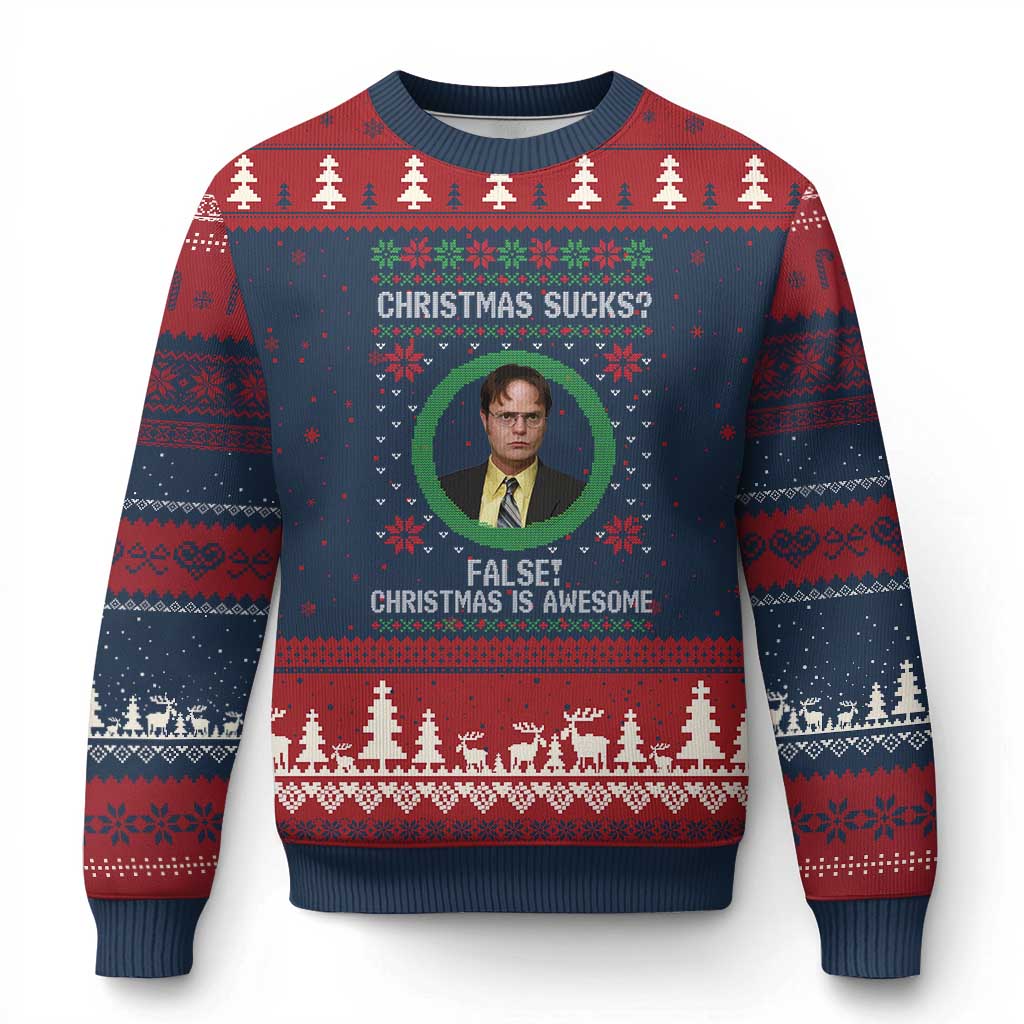 Christmas Sucks FALSE Christmas Is Awesome Ugly Christmas Sweater Funny Xmas Office Holiday Humor TS02 Navy Red Print Your Wear