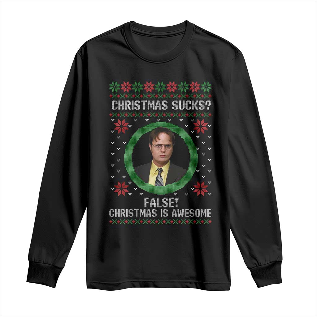 Christmas Sucks FALSE Christmas Is Awesome Long Sleeve Shirt Funny Xmas Office Holiday Humor TS02 Black Print Your Wear