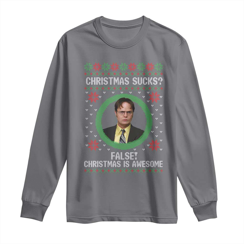 Christmas Sucks FALSE Christmas Is Awesome Long Sleeve Shirt Funny Xmas Office Holiday Humor TS02 Charcoal Print Your Wear