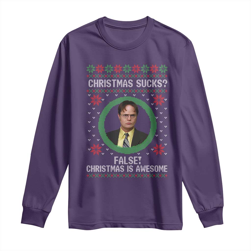 Christmas Sucks FALSE Christmas Is Awesome Long Sleeve Shirt Funny Xmas Office Holiday Humor TS02 Purple Print Your Wear