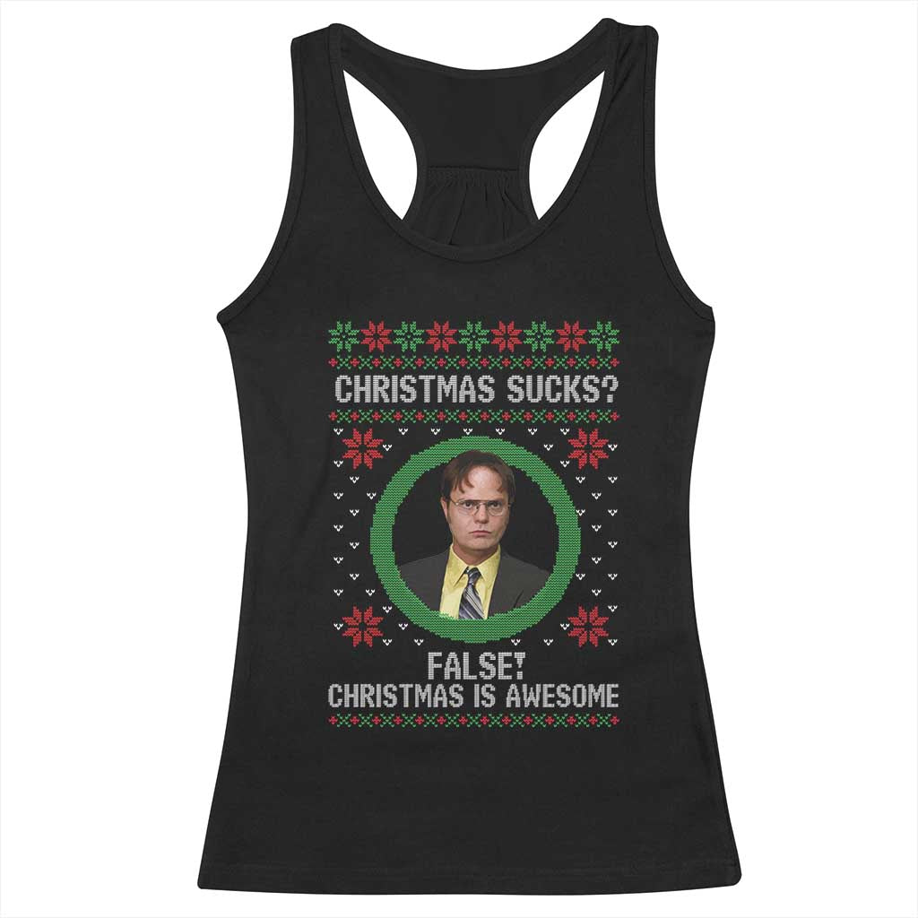 Christmas Sucks FALSE Christmas Is Awesome Racerback Tank Top Funny Xmas Office Holiday Humor TS02 Black Print Your Wear