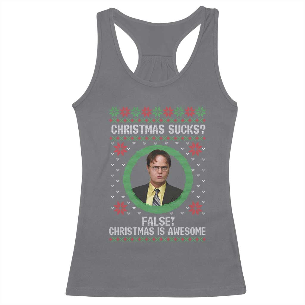 Christmas Sucks FALSE Christmas Is Awesome Racerback Tank Top Funny Xmas Office Holiday Humor TS02 Charcoal Print Your Wear