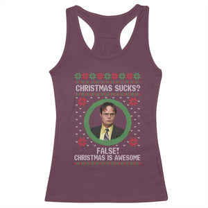 Christmas Sucks FALSE Christmas Is Awesome Racerback Tank Top Funny Xmas Office Holiday Humor TS02 Maroon Print Your Wear