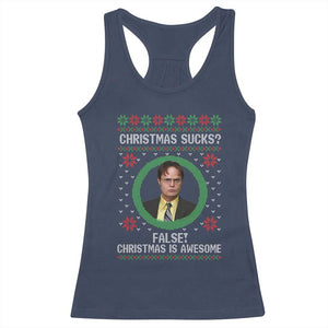 Christmas Sucks FALSE Christmas Is Awesome Racerback Tank Top Funny Xmas Office Holiday Humor TS02 Navy Print Your Wear