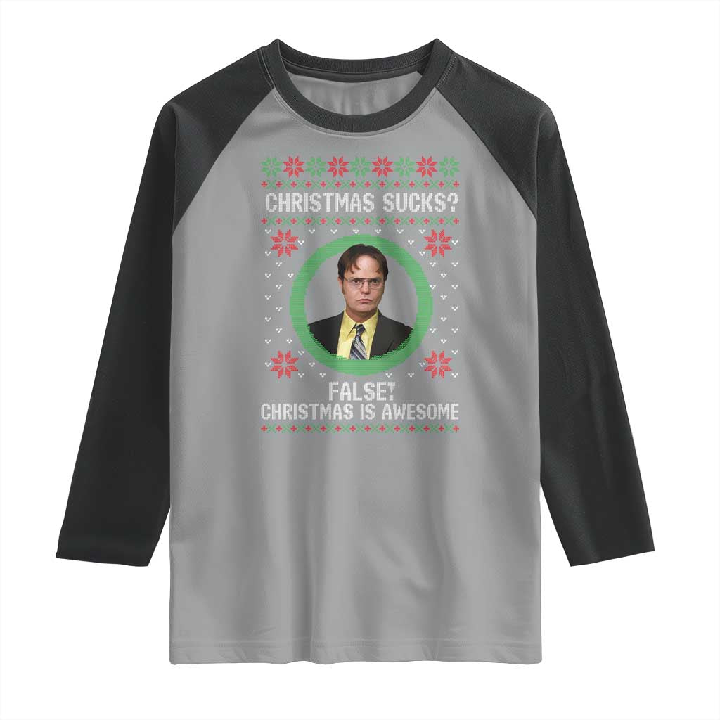 Christmas Sucks FALSE Christmas Is Awesome Raglan Shirt Funny Xmas Office Holiday Humor TS02 Sport Gray Black Print Your Wear