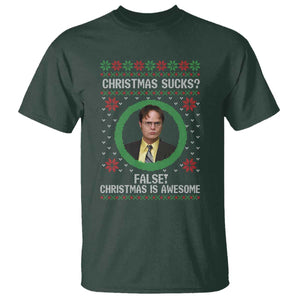 Christmas Sucks FALSE Christmas Is Awesome T Shirt Funny Xmas Office Holiday Humor TS02 Dark Forest Green Print Your Wear