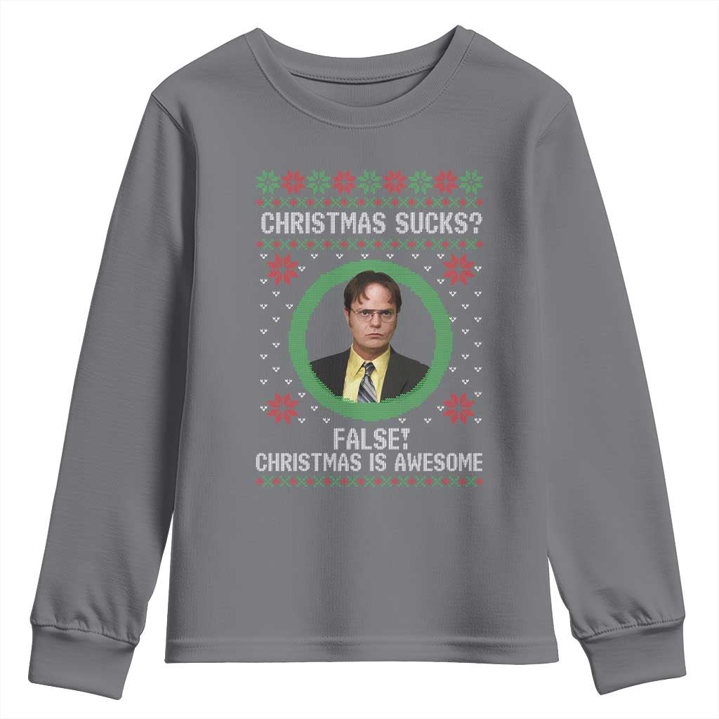 Christmas Sucks FALSE Christmas Is Awesome Youth Sweatshirt Funny Xmas Office Holiday Humor TS02 Charcoal Print Your Wear