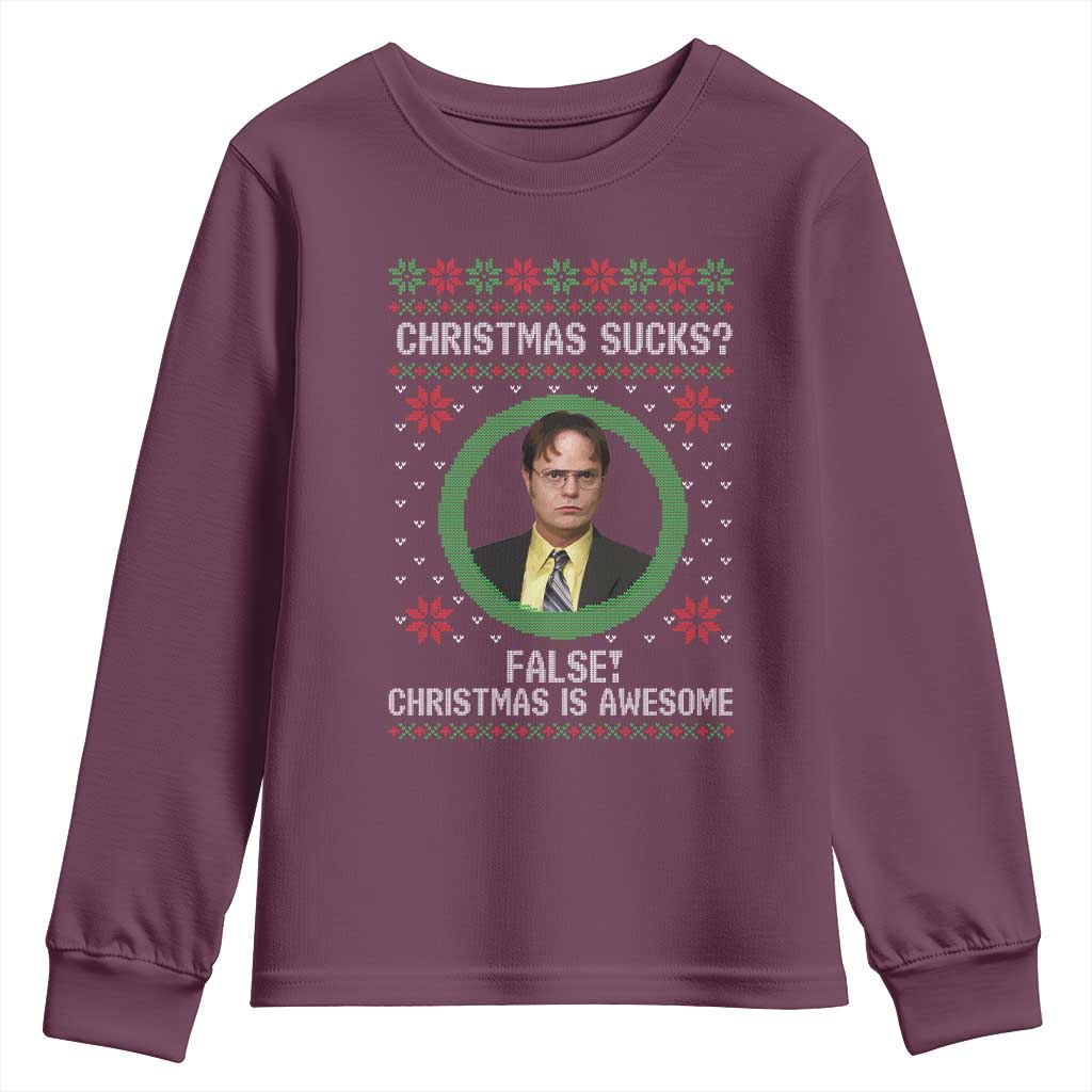 Christmas Sucks FALSE Christmas Is Awesome Youth Sweatshirt Funny Xmas Office Holiday Humor TS02 Maroon Print Your Wear