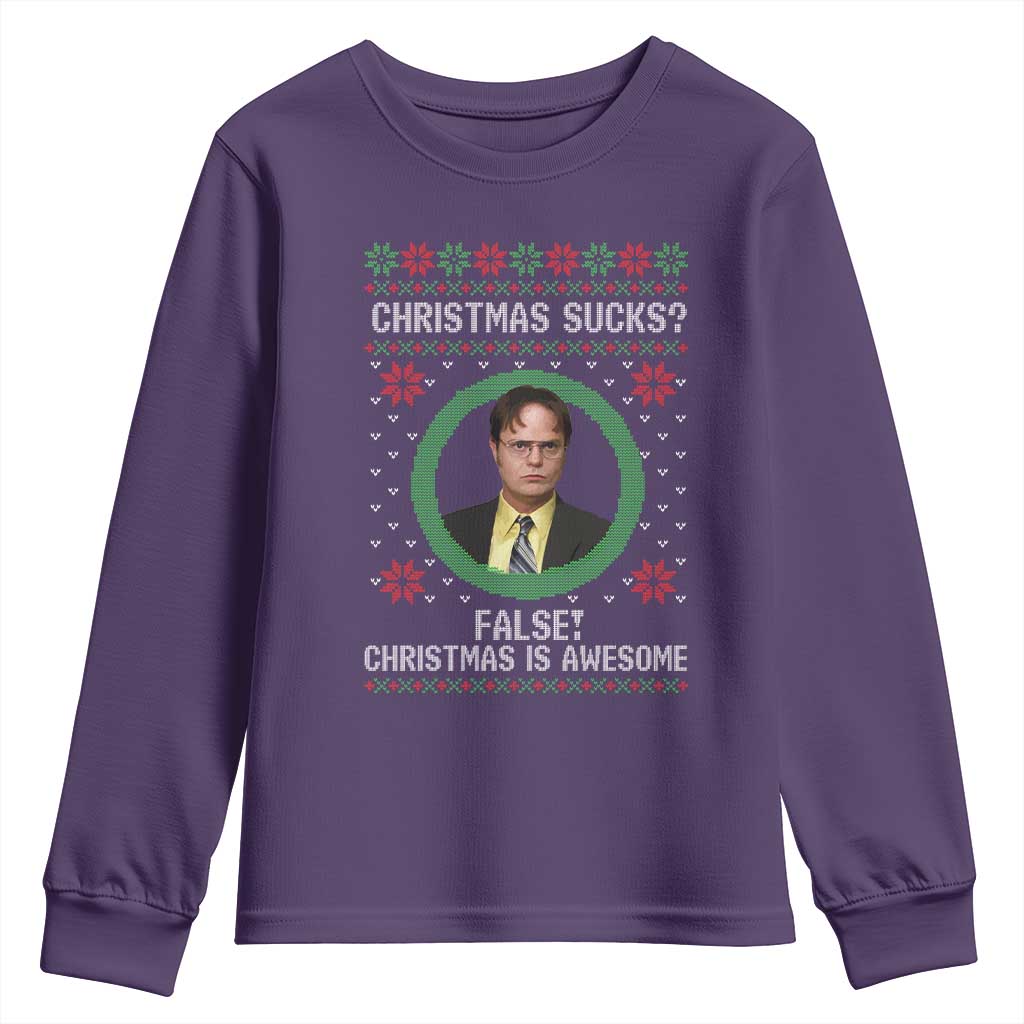 Christmas Sucks FALSE Christmas Is Awesome Youth Sweatshirt Funny Xmas Office Holiday Humor TS02 Purple Print Your Wear