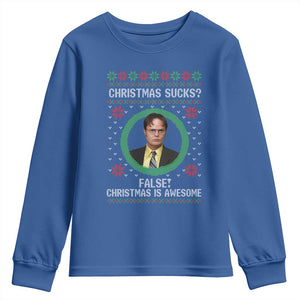 Christmas Sucks FALSE Christmas Is Awesome Youth Sweatshirt Funny Xmas Office Holiday Humor TS02 Royal Blue Print Your Wear