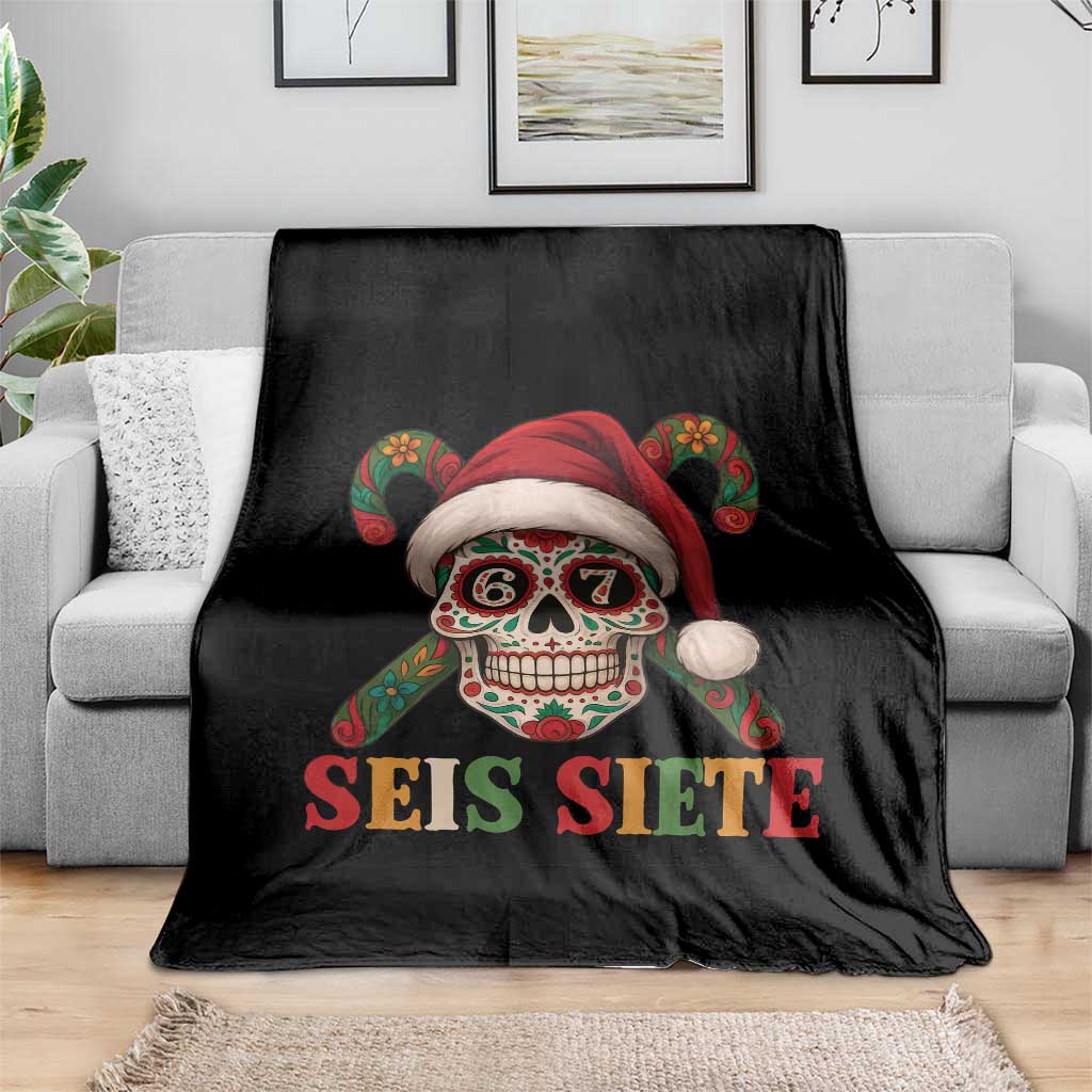 Seis Siete Christmas Meme Throw Blanket Sugar Skull 67 Santa Hat Candy Canes TS02 Print Your Wear