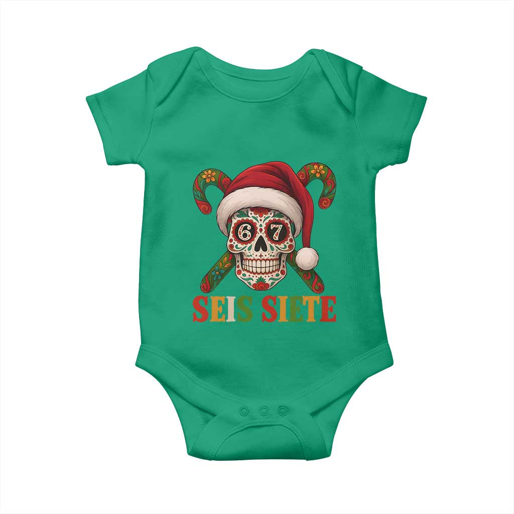 Seis Siete Christmas Meme Baby Onesie Sugar Skull 67 Santa Hat Candy Canes TS02 Irish Green Print Your Wear