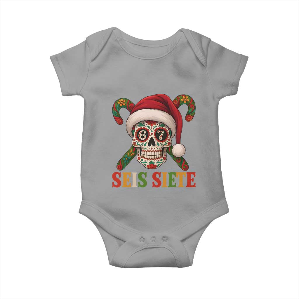 Seis Siete Christmas Meme Baby Onesie Sugar Skull 67 Santa Hat Candy Canes TS02 Sport Gray Print Your Wear