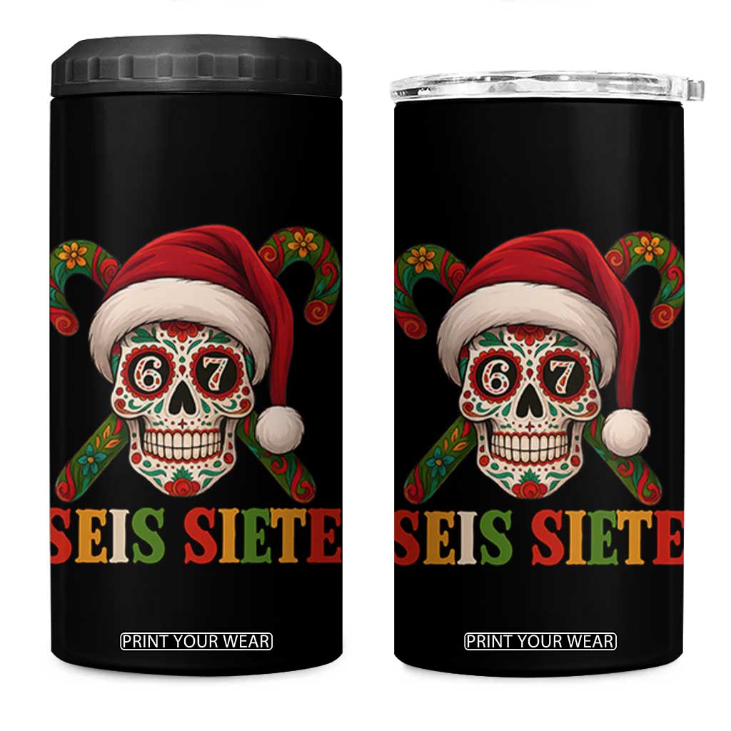 Seis Siete Christmas Meme 4 in 1 Can Cooler Tumbler Sugar Skull 67 Santa Hat Candy Canes TS02 One Size: 16 oz Black Print Your Wear