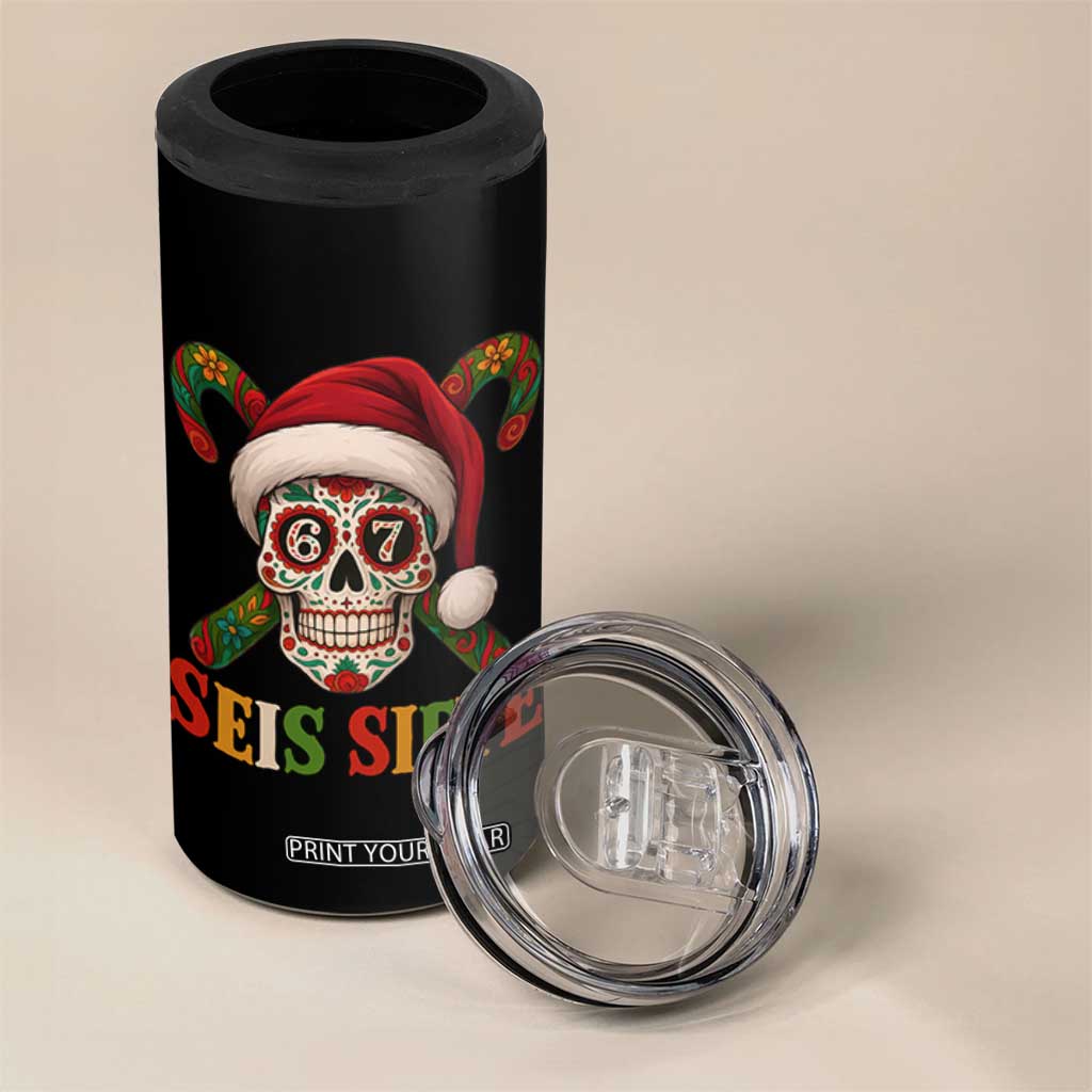 Seis Siete Christmas Meme 4 in 1 Can Cooler Tumbler Sugar Skull 67 Santa Hat Candy Canes TS02 Print Your Wear