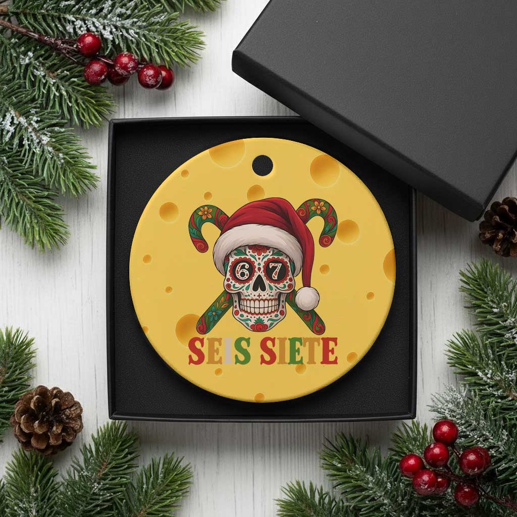 Seis Siete Christmas Meme Ceramic Ornament Sugar Skull 67 Santa Hat Candy Canes TS02 1pc Yellow Cheese Print Your Wear