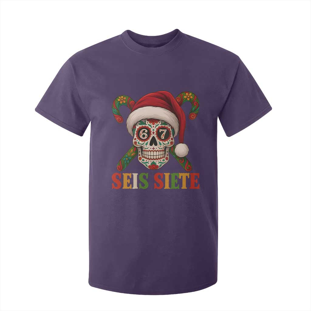 Seis Siete Christmas Meme T Shirt For Kid Sugar Skull 67 Santa Hat Candy Canes TS02 Purple Print Your Wear
