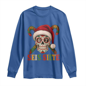 Seis Siete Christmas Meme Long Sleeve Shirt Sugar Skull 67 Santa Hat Candy Canes TS02 Royal Blue Print Your Wear