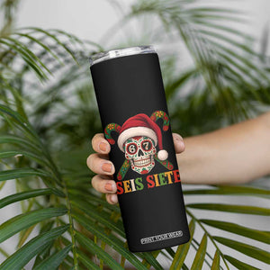Seis Siete Christmas Meme Skinny Tumbler Sugar Skull 67 Santa Hat Candy Canes TS02 Print Your Wear