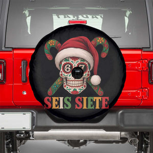 Seis Siete Christmas Meme Spare Tire Cover Sugar Skull 67 Santa Hat Candy Canes TS02 Black Print Your Wear