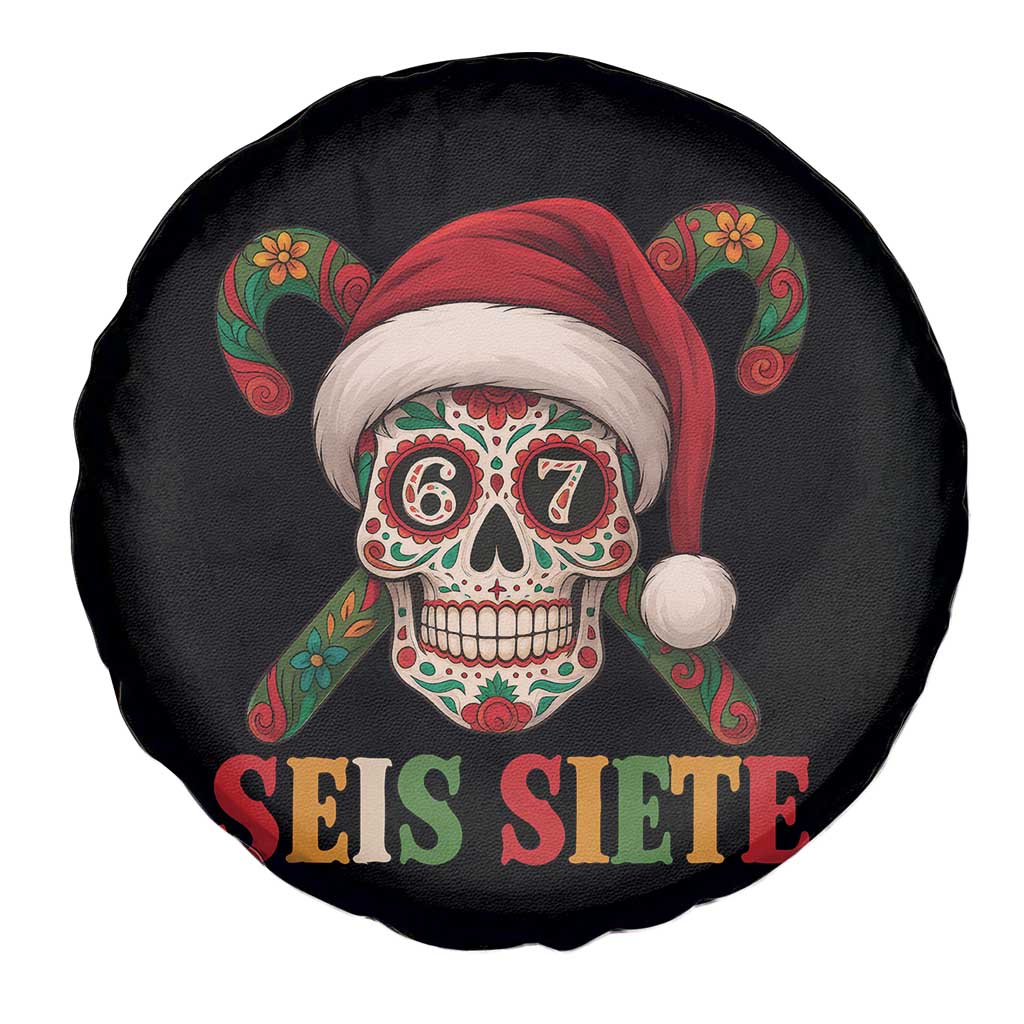 Seis Siete Christmas Meme Spare Tire Cover Sugar Skull 67 Santa Hat Candy Canes TS02 Print Your Wear