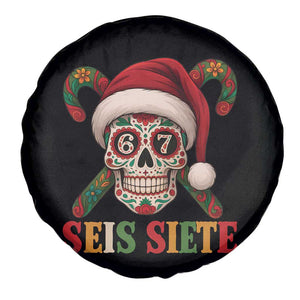 Seis Siete Christmas Meme Spare Tire Cover Sugar Skull 67 Santa Hat Candy Canes TS02 Print Your Wear
