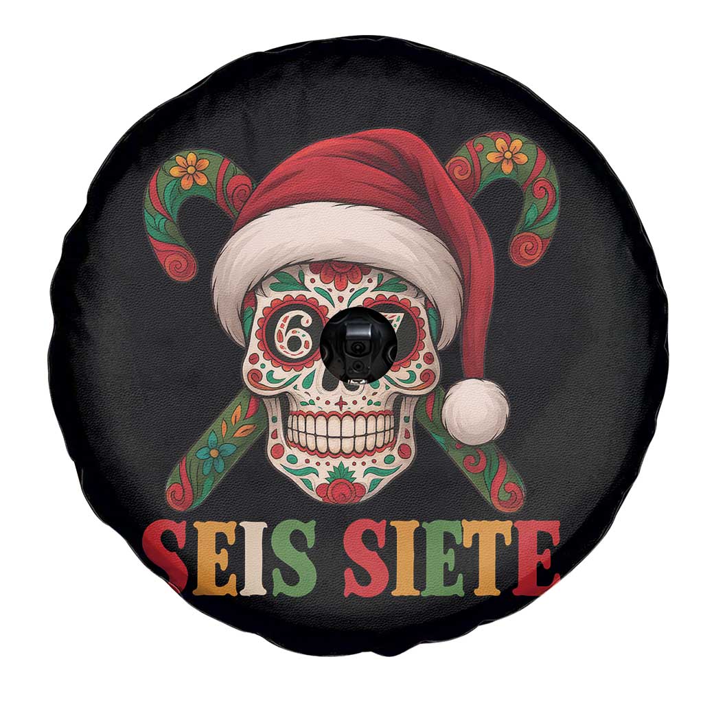 Seis Siete Christmas Meme Spare Tire Cover Sugar Skull 67 Santa Hat Candy Canes TS02 Print Your Wear