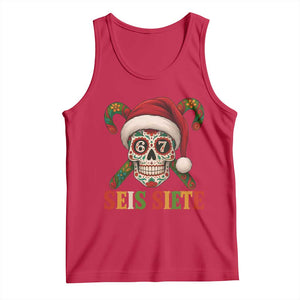 Seis Siete Christmas Meme Tank Top Sugar Skull 67 Santa Hat Candy Canes TS02 Red Print Your Wear