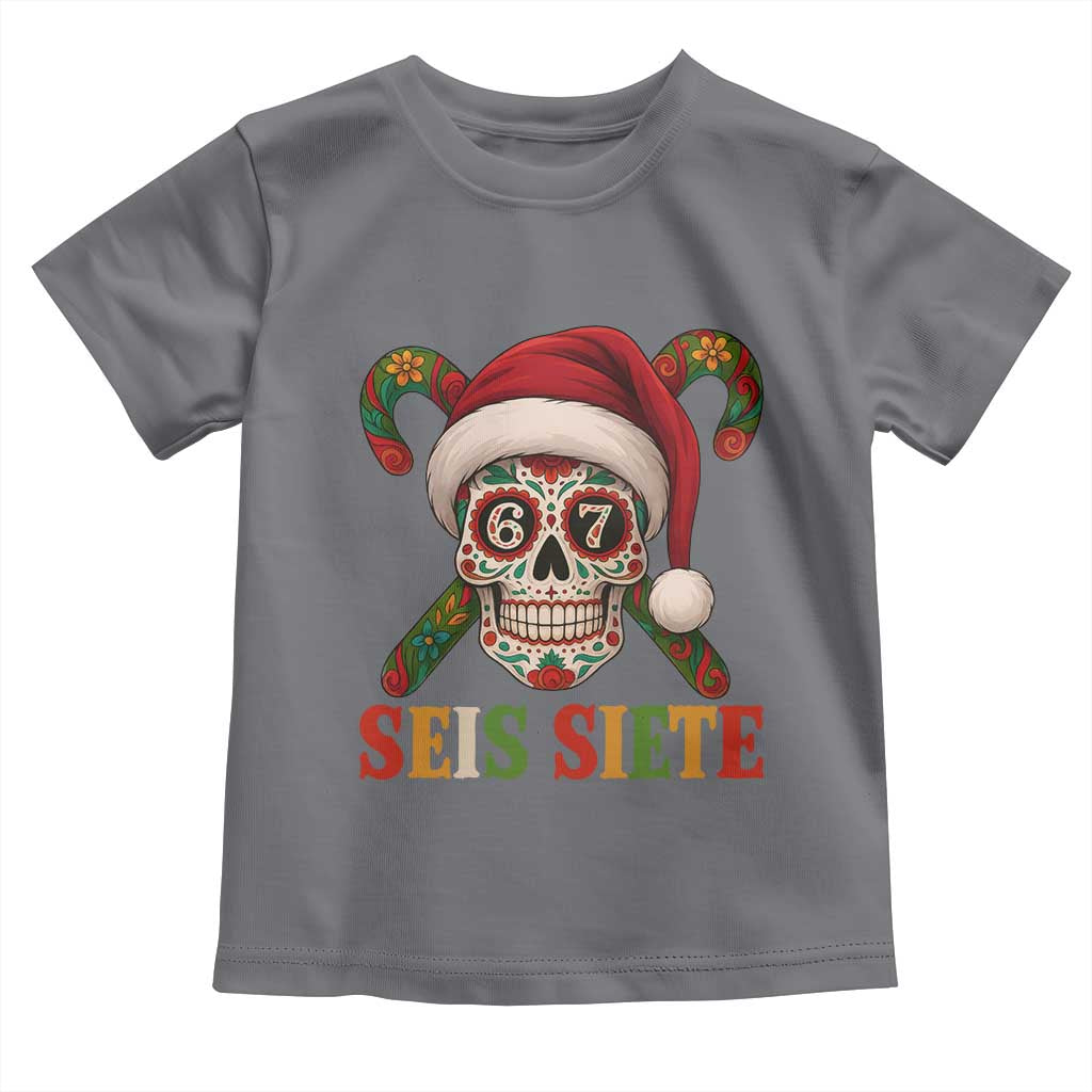Seis Siete Christmas Meme Toddler T Shirt Sugar Skull 67 Santa Hat Candy Canes TS02 Charcoal Print Your Wear