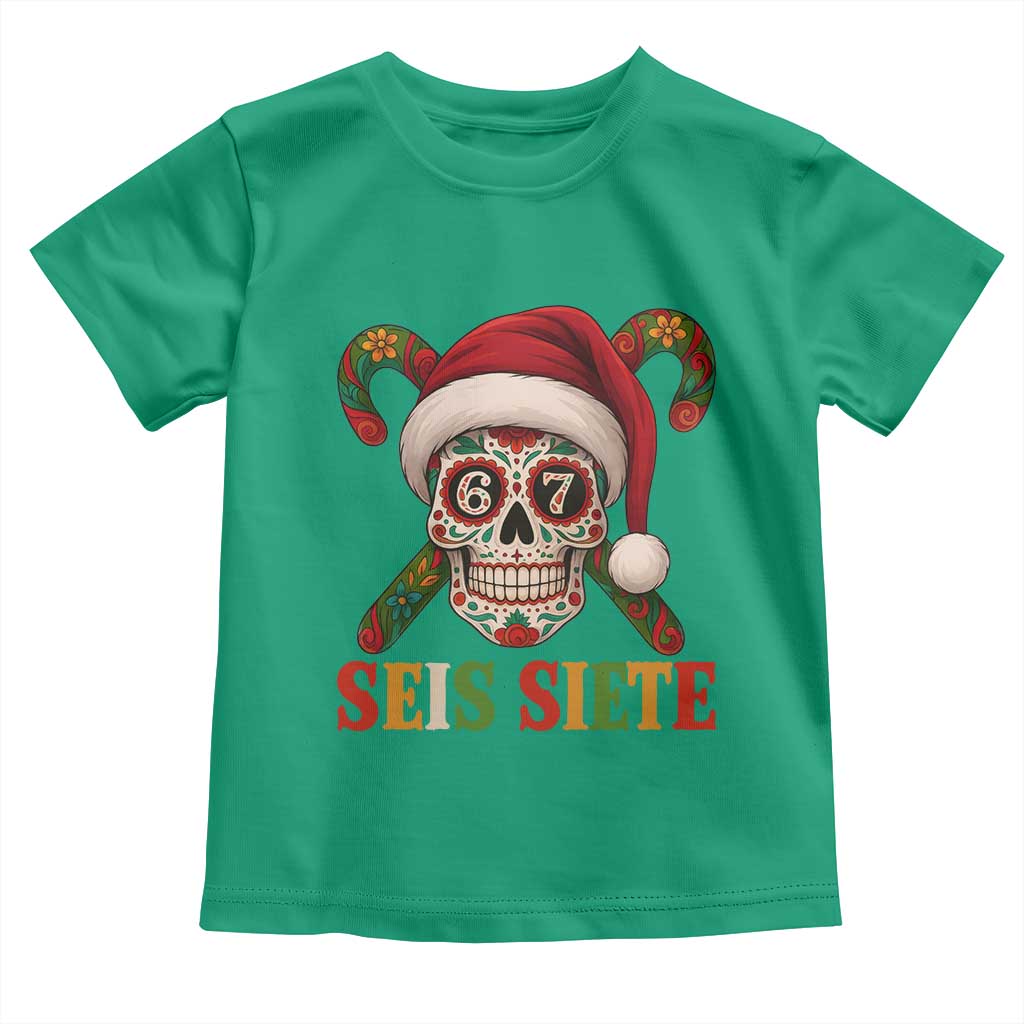 Seis Siete Christmas Meme Toddler T Shirt Sugar Skull 67 Santa Hat Candy Canes TS02 Irish Green Print Your Wear