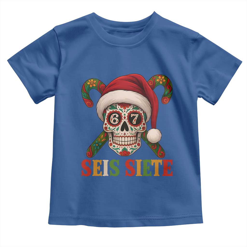 Seis Siete Christmas Meme Toddler T Shirt Sugar Skull 67 Santa Hat Candy Canes TS02 Royal Blue Print Your Wear