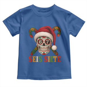 Seis Siete Christmas Meme Toddler T Shirt Sugar Skull 67 Santa Hat Candy Canes TS02 Royal Blue Print Your Wear