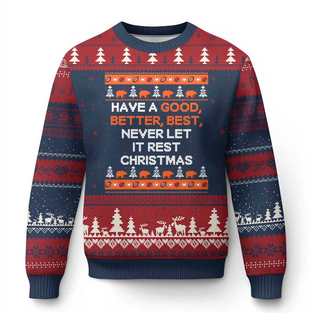 Good Better Best Christmas Inspirational Ugly Christmas Sweater Never Let It Rest CFB Sports Fans Ugly Sweater Style TS02 Navy Red Print Your Wear