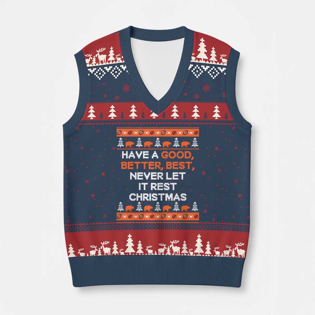 Good Better Best Christmas Inspirational V-Neck Knit Sweater Vest Never Let It Rest CFB Sports Fans Ugly Sweater Style TS02 Navy Red Print Your Wear