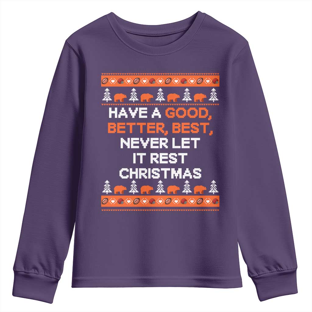 Good Better Best Christmas Inspirational Youth Sweatshirt Never Let It Rest CFB Sports Fans Ugly Sweater Style TS02 Purple Print Your Wear