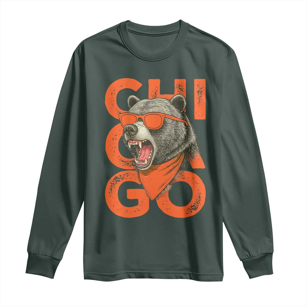 Cool Chicago Pride Long Sleeve Shirt Fierce Bear Graphic TS02 Dark Forest Green Print Your Wear