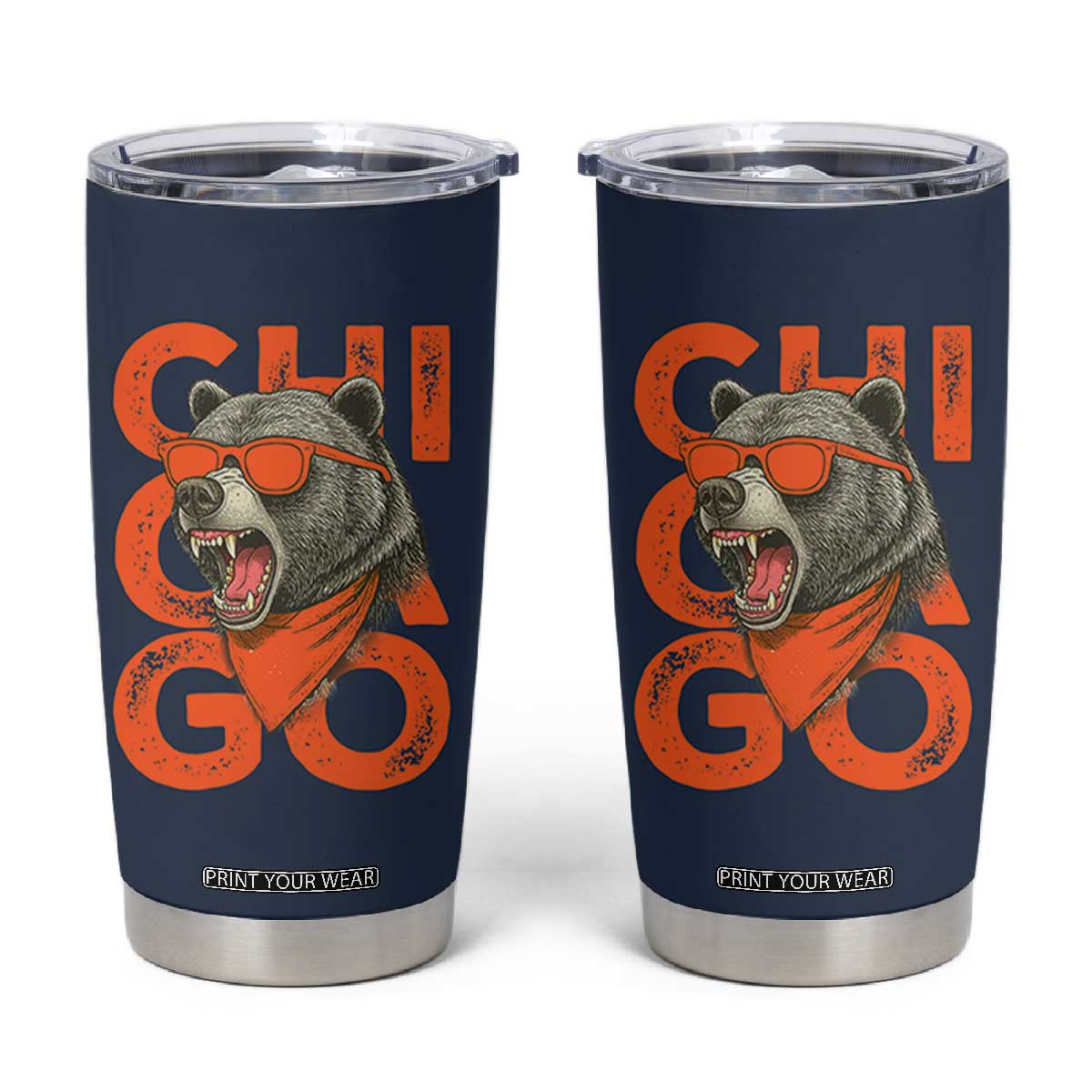 Cool Chicago Pride Tumbler Cup Fierce Bear Graphic TS02 Navy Print Your Wear